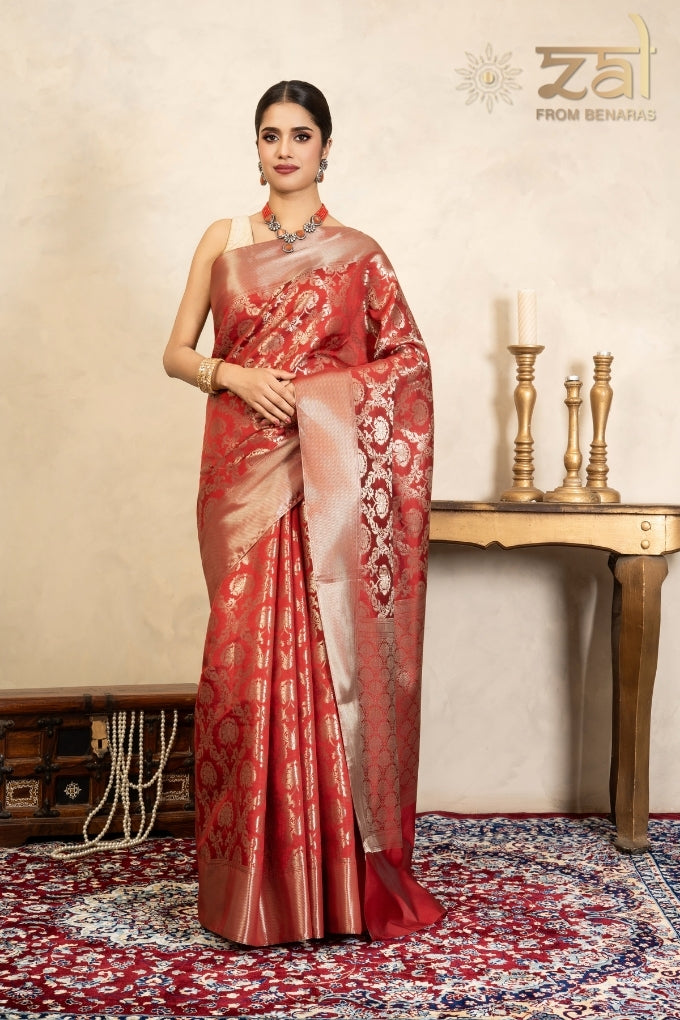 Red Pure Silk Banarasi Handloom Saree