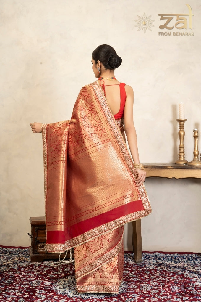 Red Pure Silk Brocade Banarasi Handloom Saree