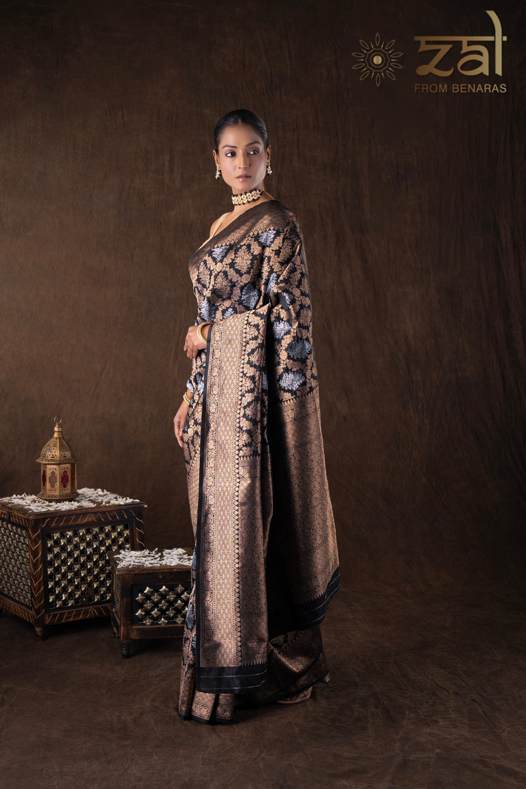 Black Pure Katan Silk Banarasi Handloom Saree