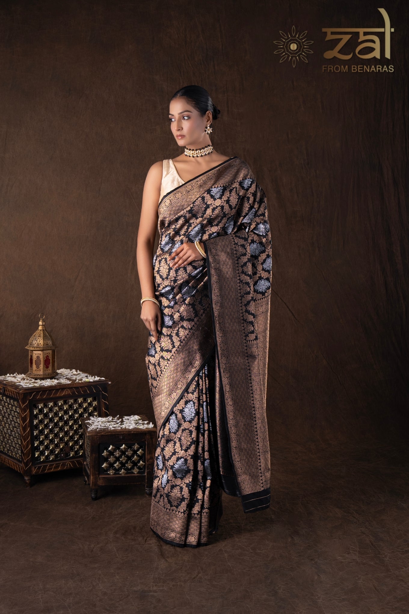 Black Pure Katan Silk Banarasi Handloom Saree