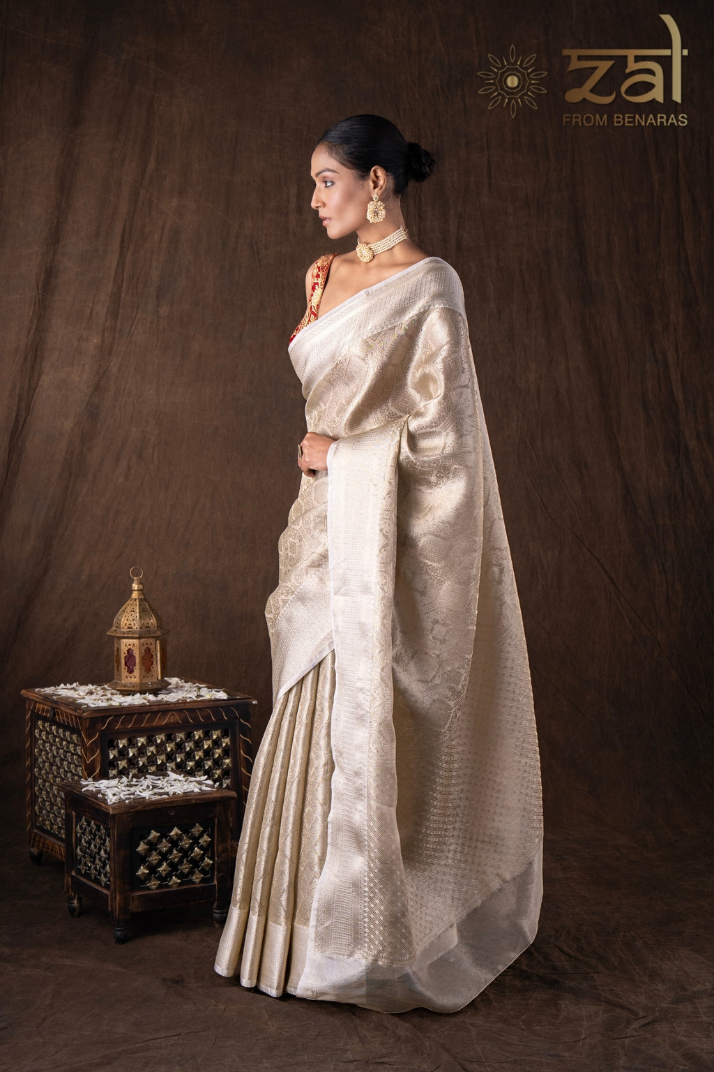 White Pure Katan Silk Brocade Banarasi Handloom Saree