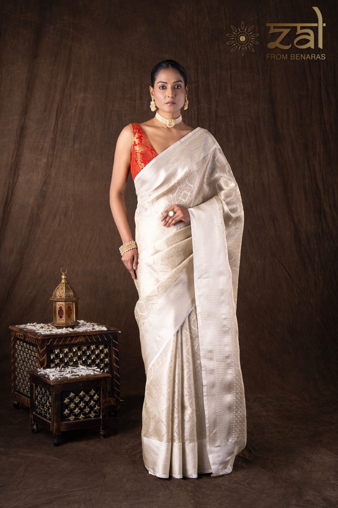 White Pure Katan Silk Brocade Banarasi Handloom Saree