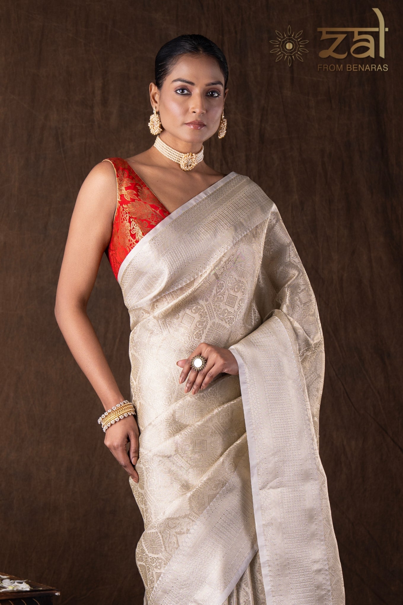 White Pure Katan Silk Brocade Banarasi Handloom Saree