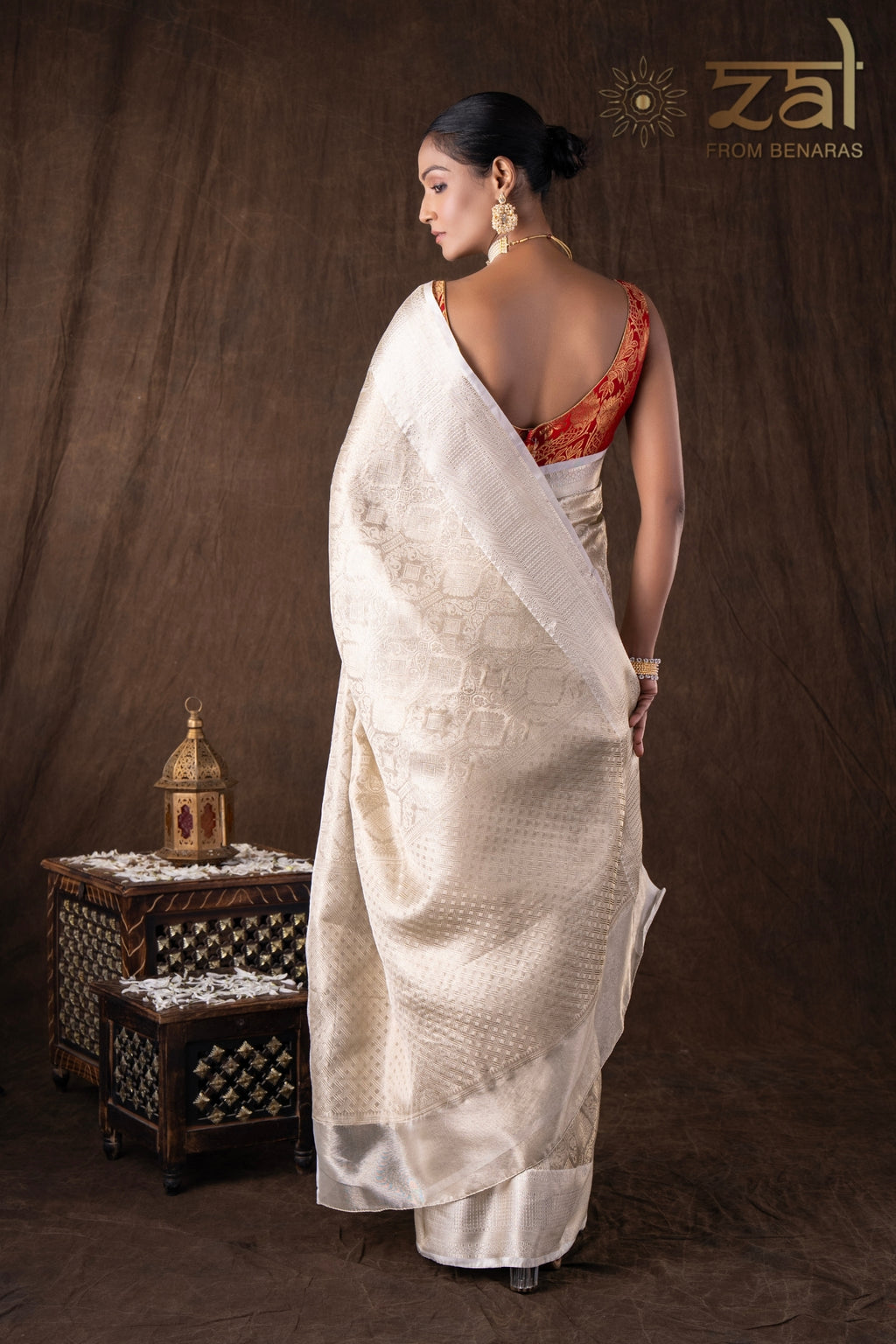 White Pure Katan Silk Brocade Banarasi Handloom Saree