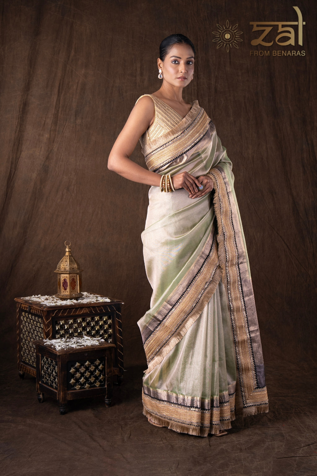 Pastel Green Pure Tissue Silk Banarasi Handwork Saree