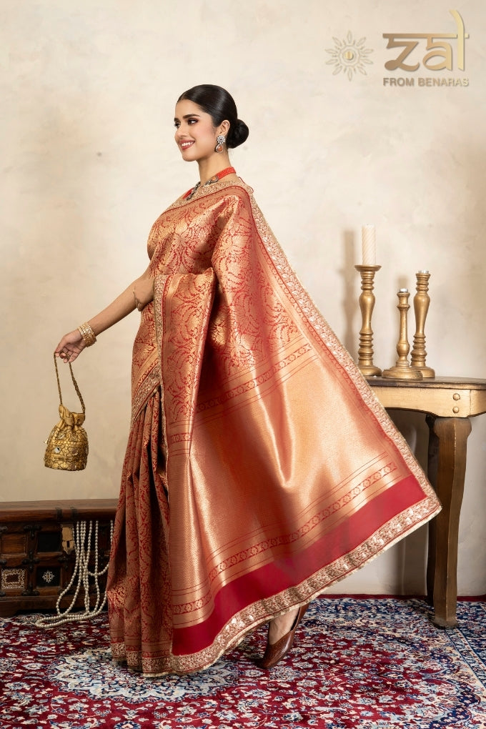 Red Pure Silk Brocade Banarasi Handloom Saree
