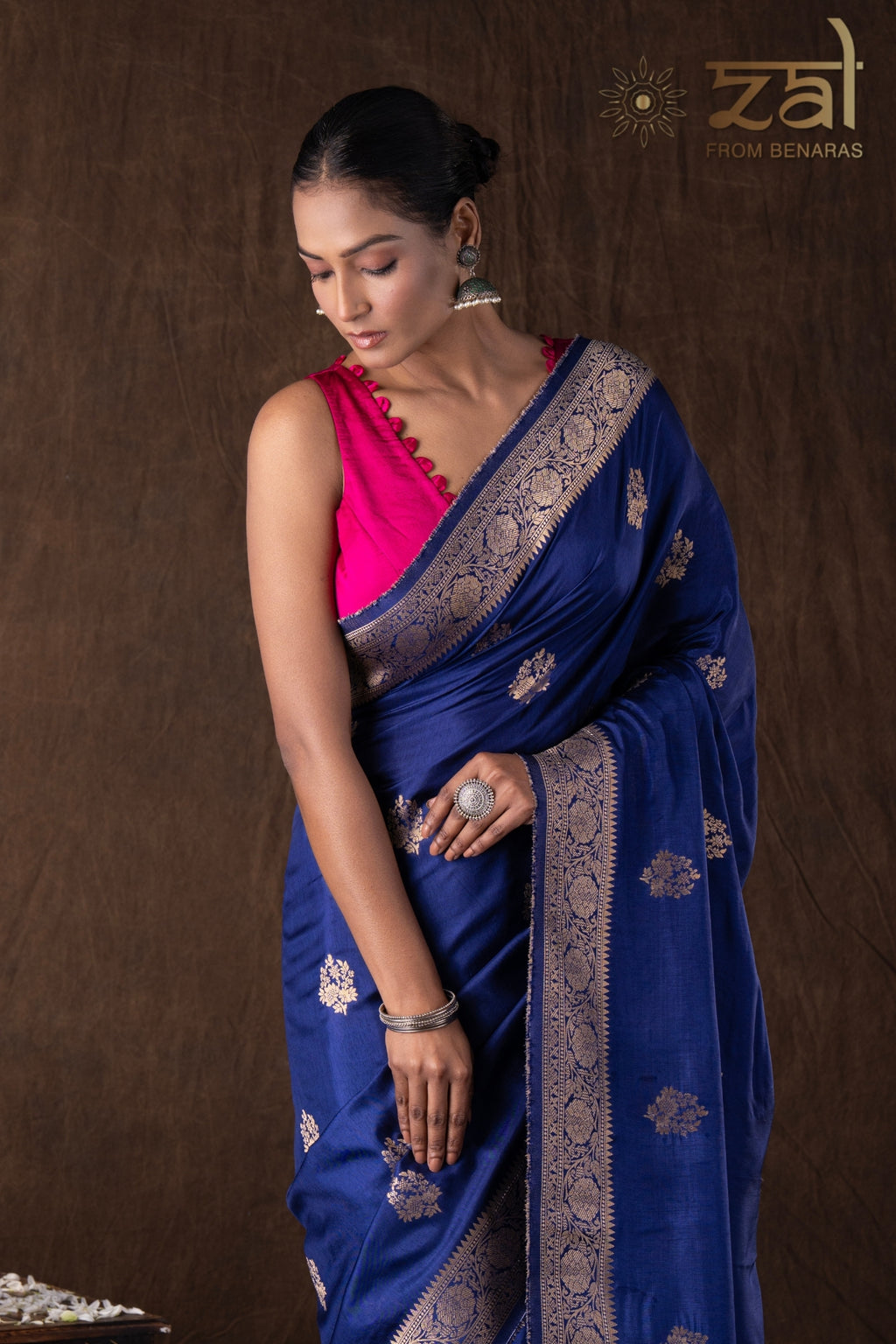 Dark Blue Pure Katan Silk Banarasi Handloom Saree