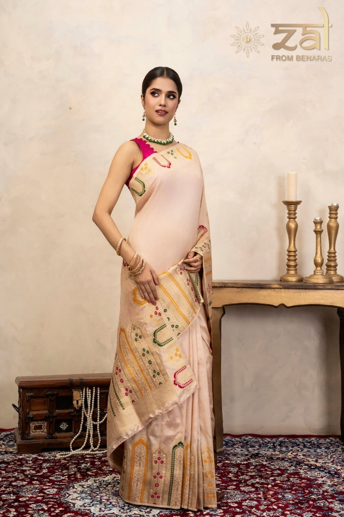 Rose Pink Pure Katan Silk Banarasi Handloom Saree