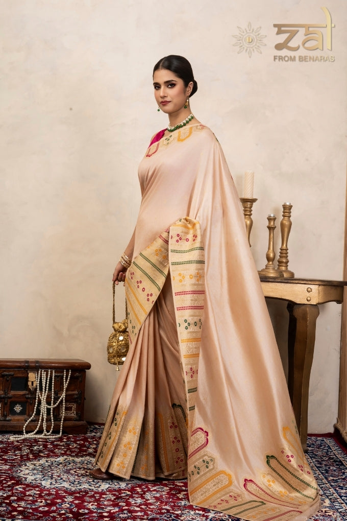 Rose Pink Pure Katan Silk Banarasi Handloom Saree