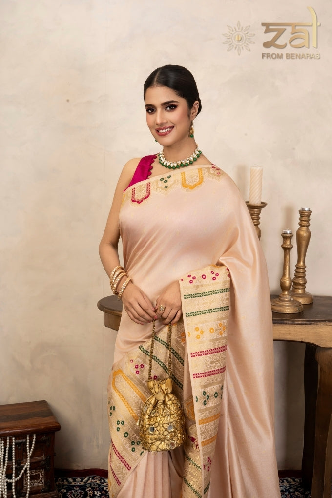 Rose Pink Pure Katan Silk Banarasi Handloom Saree