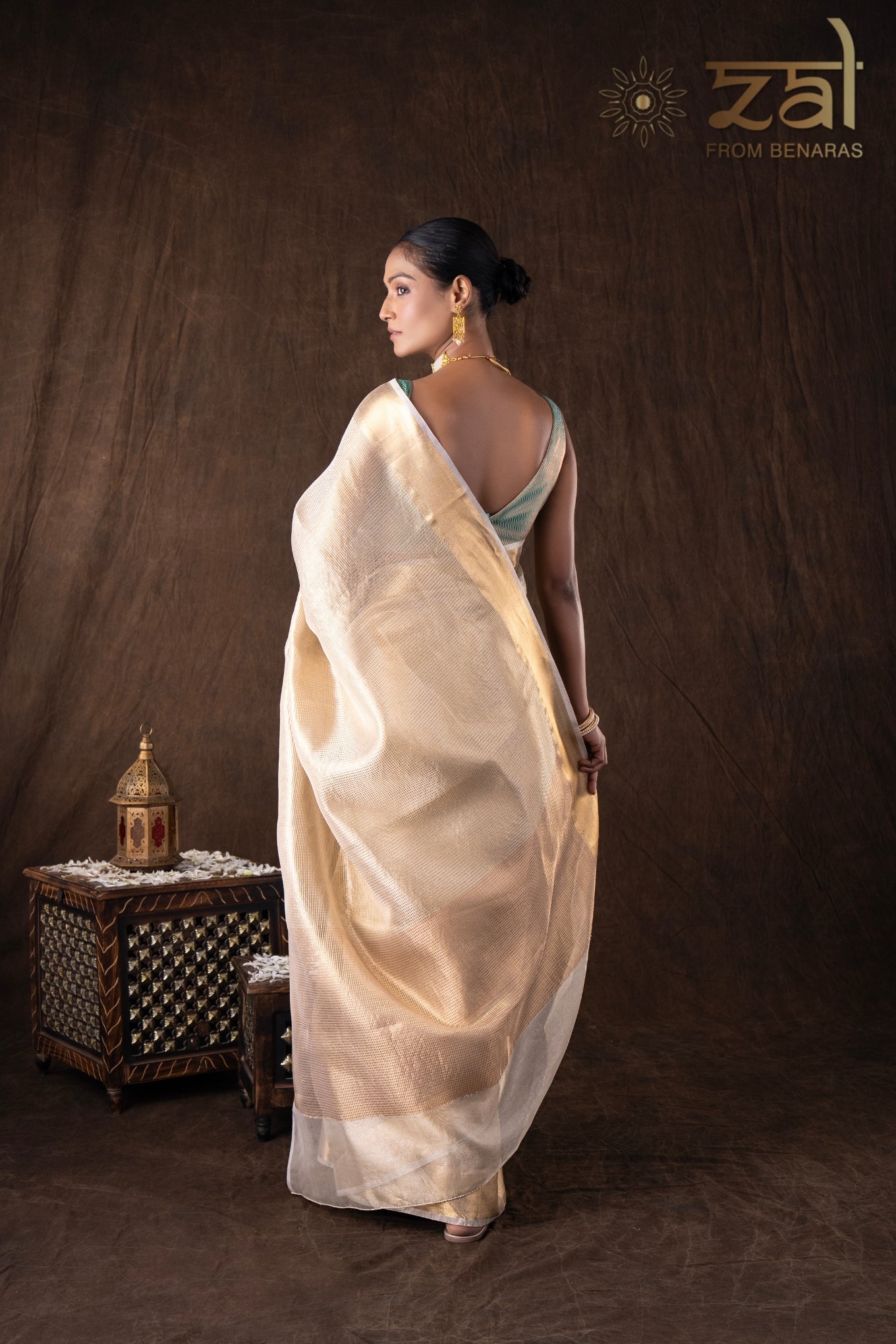 Golden Pure katan Silk Banarasi Handloom Saree