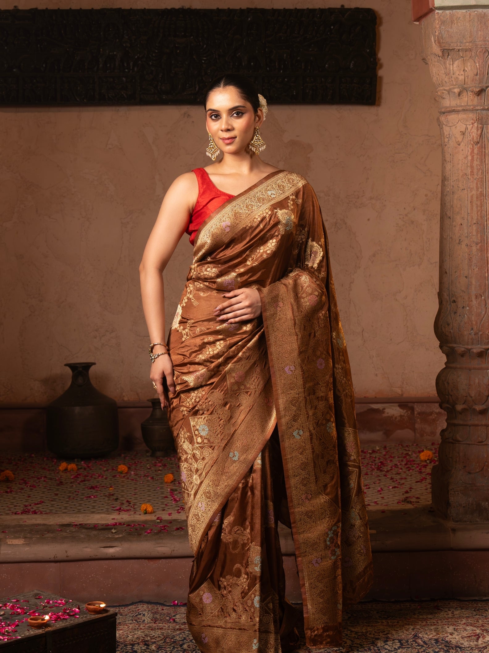 Coffee Brown Pure Katan Silk Banarasi Handloom Saree