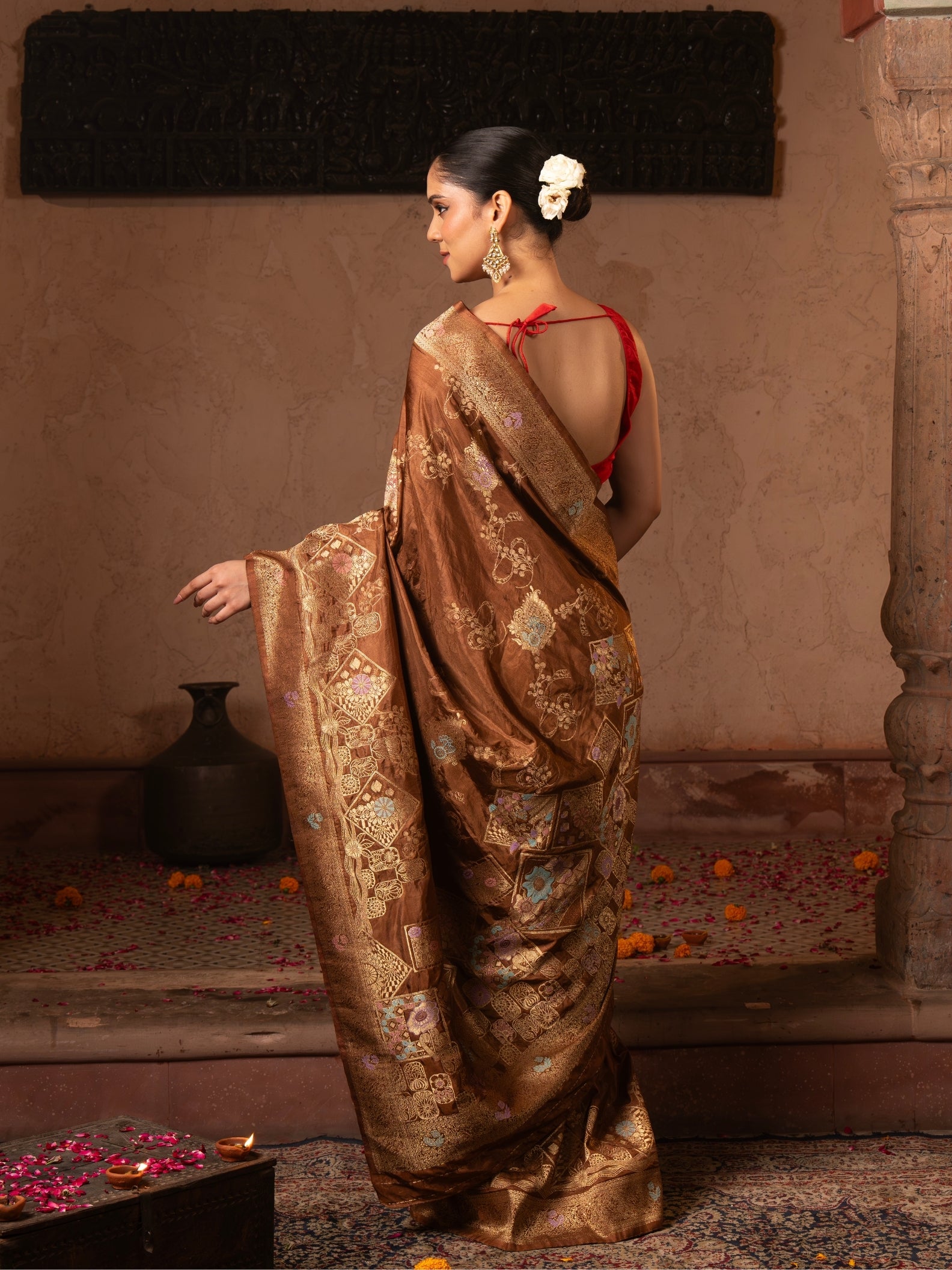 Coffee Brown Pure Katan Silk Banarasi Handloom Saree
