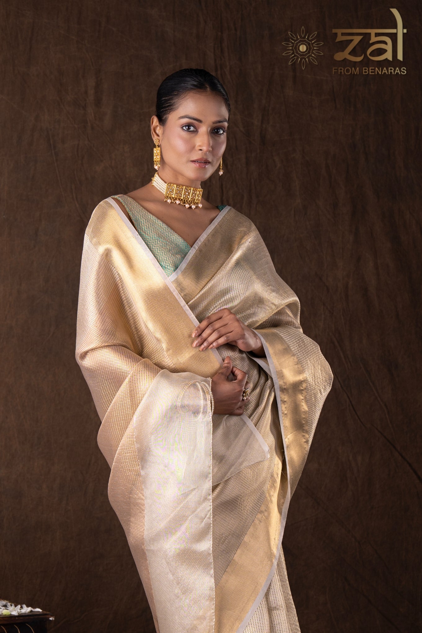 Golden Pure katan Silk Banarasi Handloom Saree