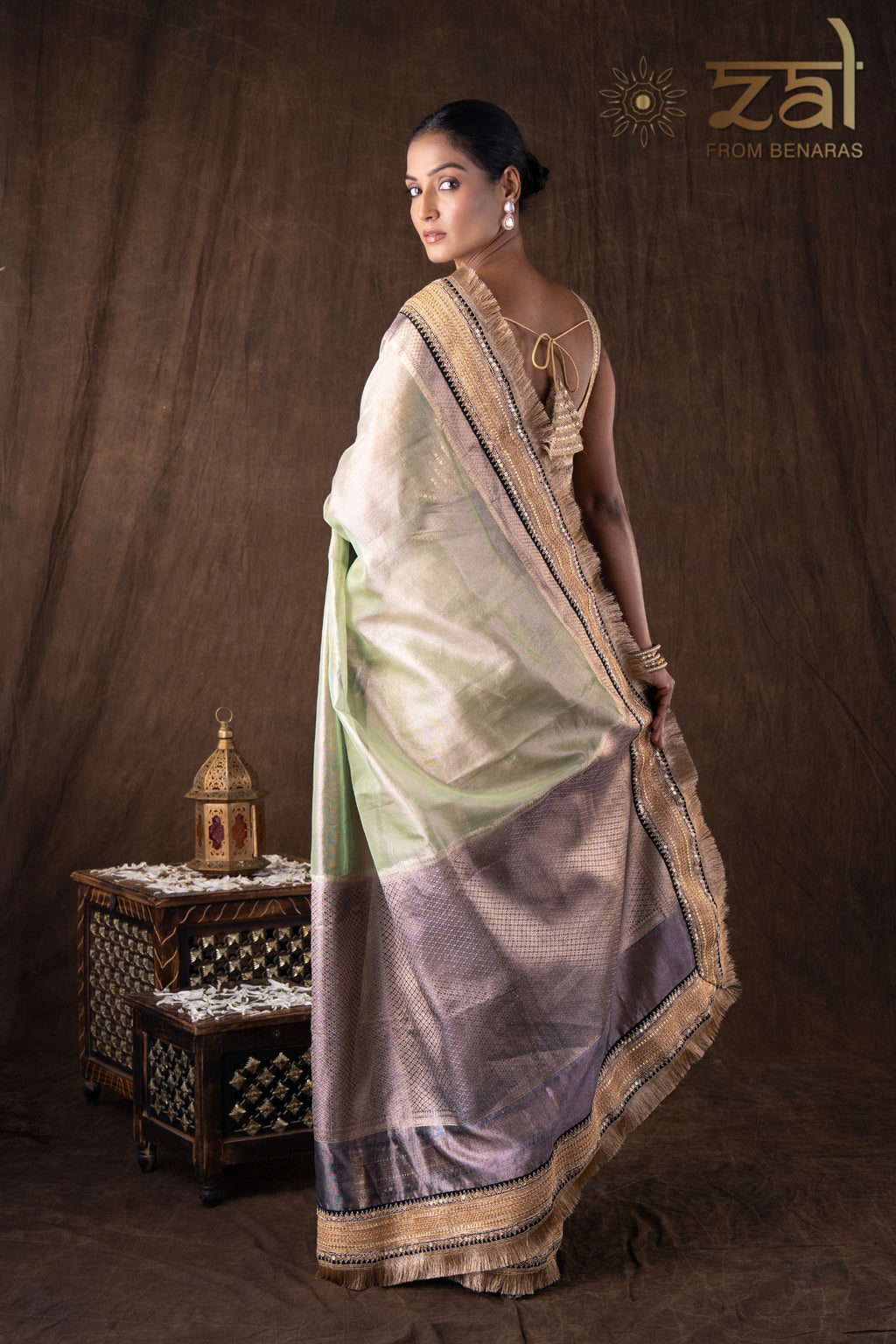 Pastel Green Pure Tissue Silk Banarasi Handwork Saree