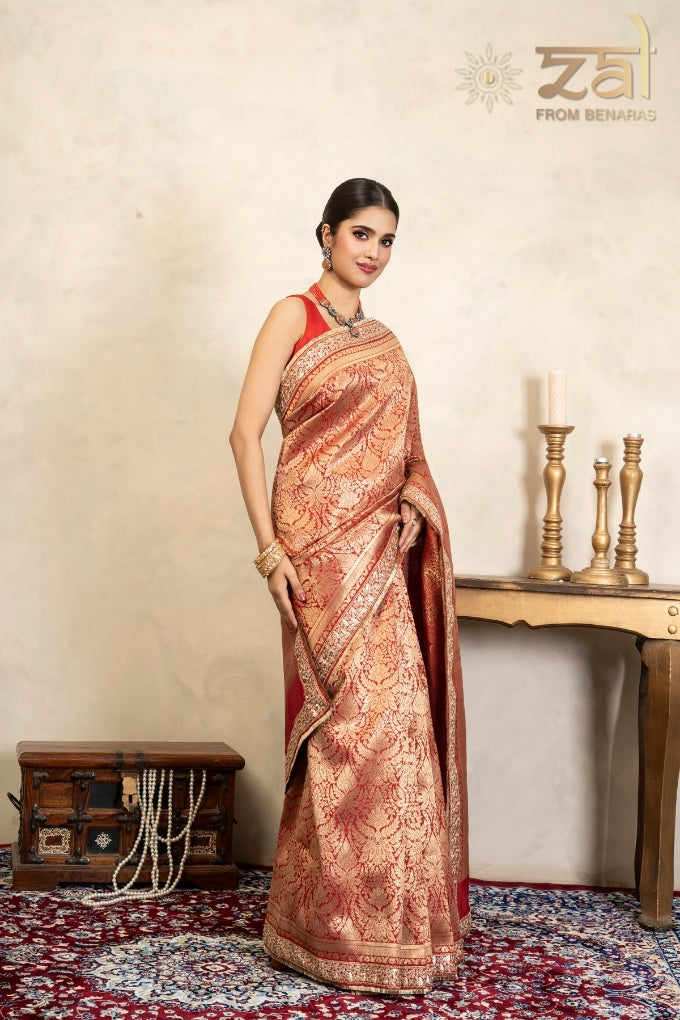 Red Pure Silk Brocade Banarasi Handloom Saree