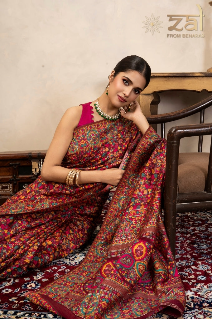 Red Pure Silk Banarasi Meenakari Handloom Saree