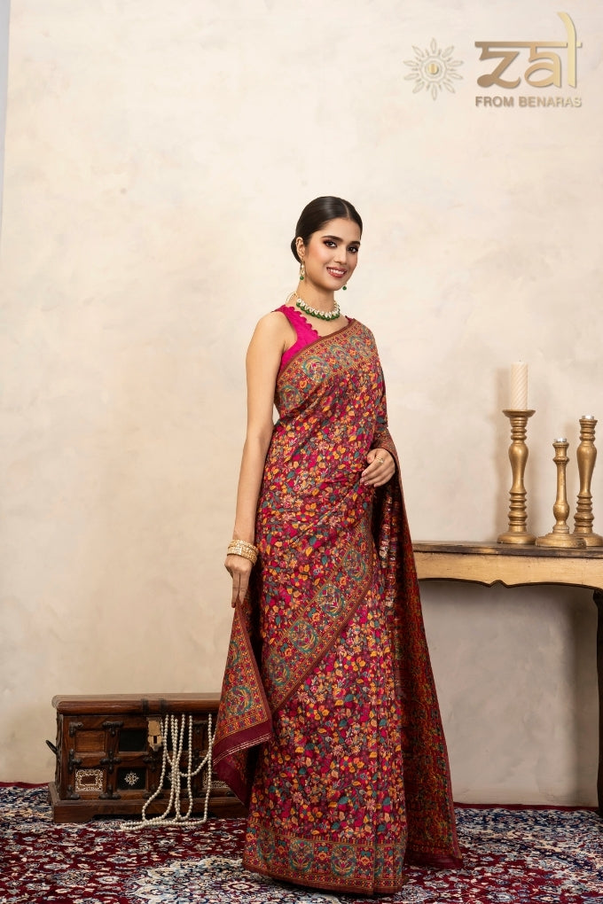 Red Pure Silk Banarasi Meenakari Handloom Saree