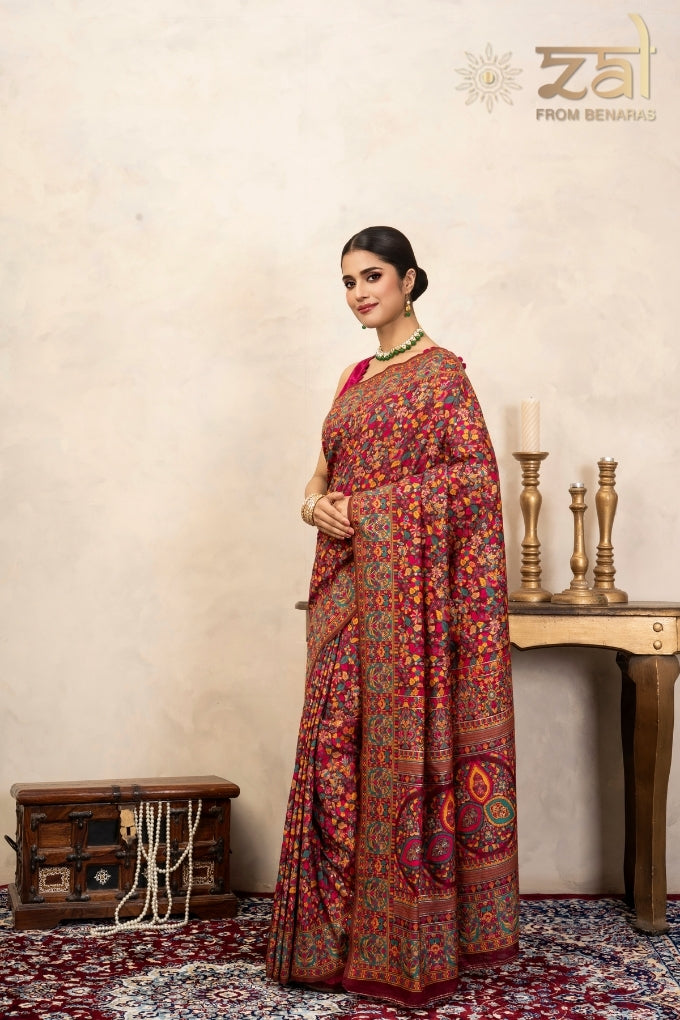 Red Pure Silk Banarasi Meenakari Handloom Saree