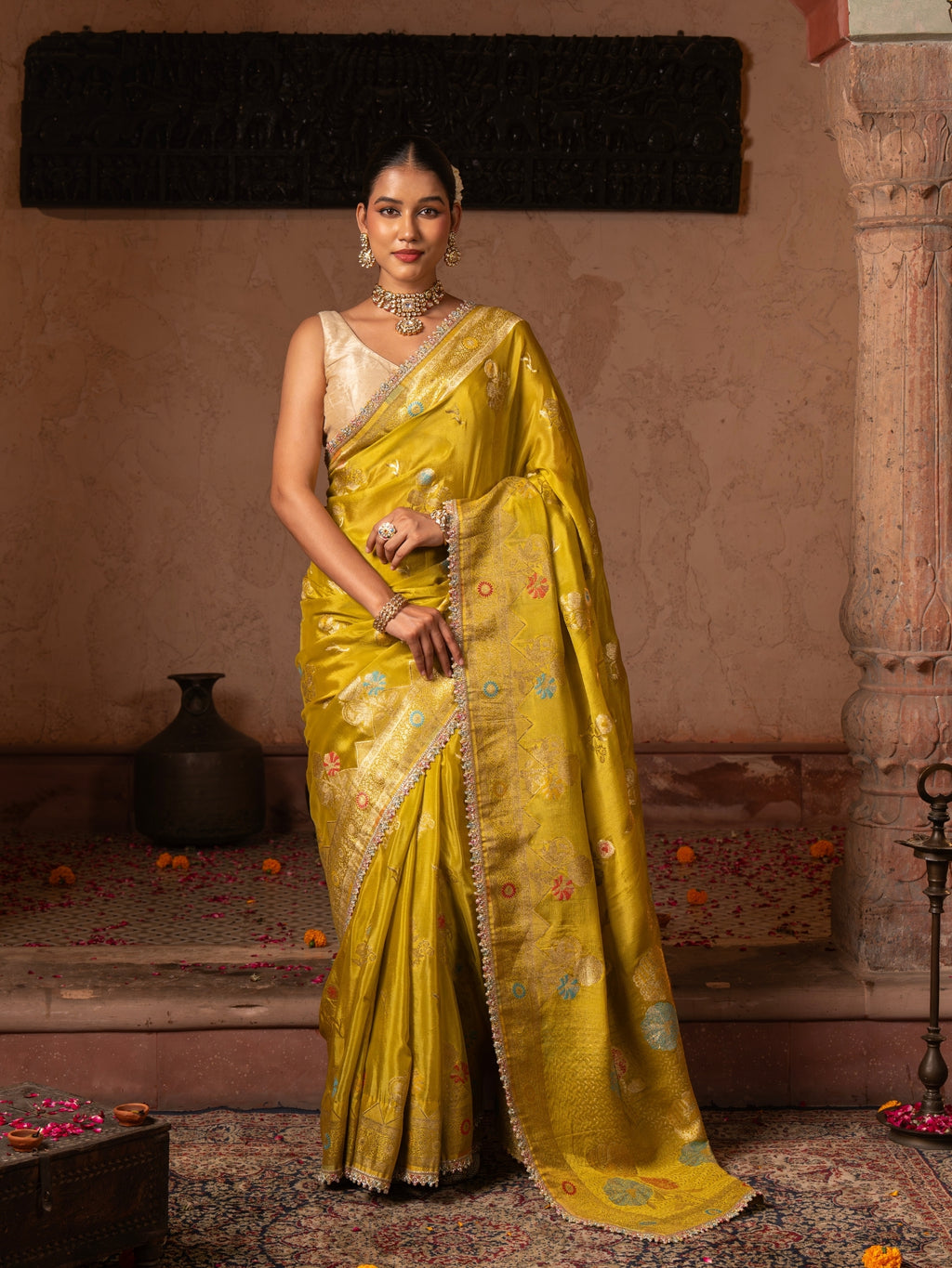Green Pure Chiffon Banarasi Silk Handdloom Saree