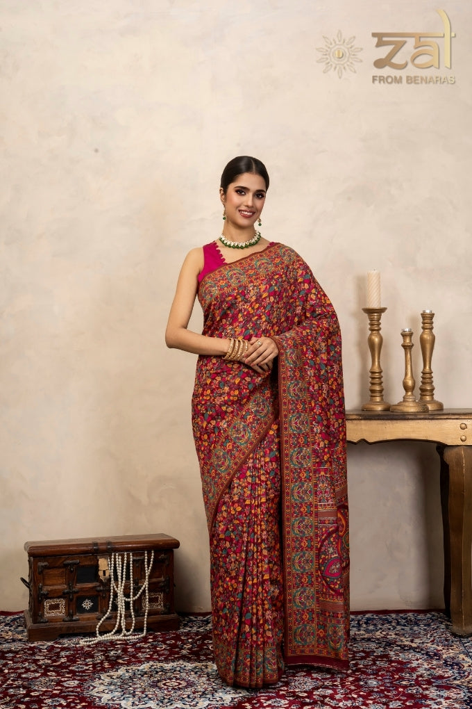 Red Pure Silk Banarasi Meenakari Handloom Saree