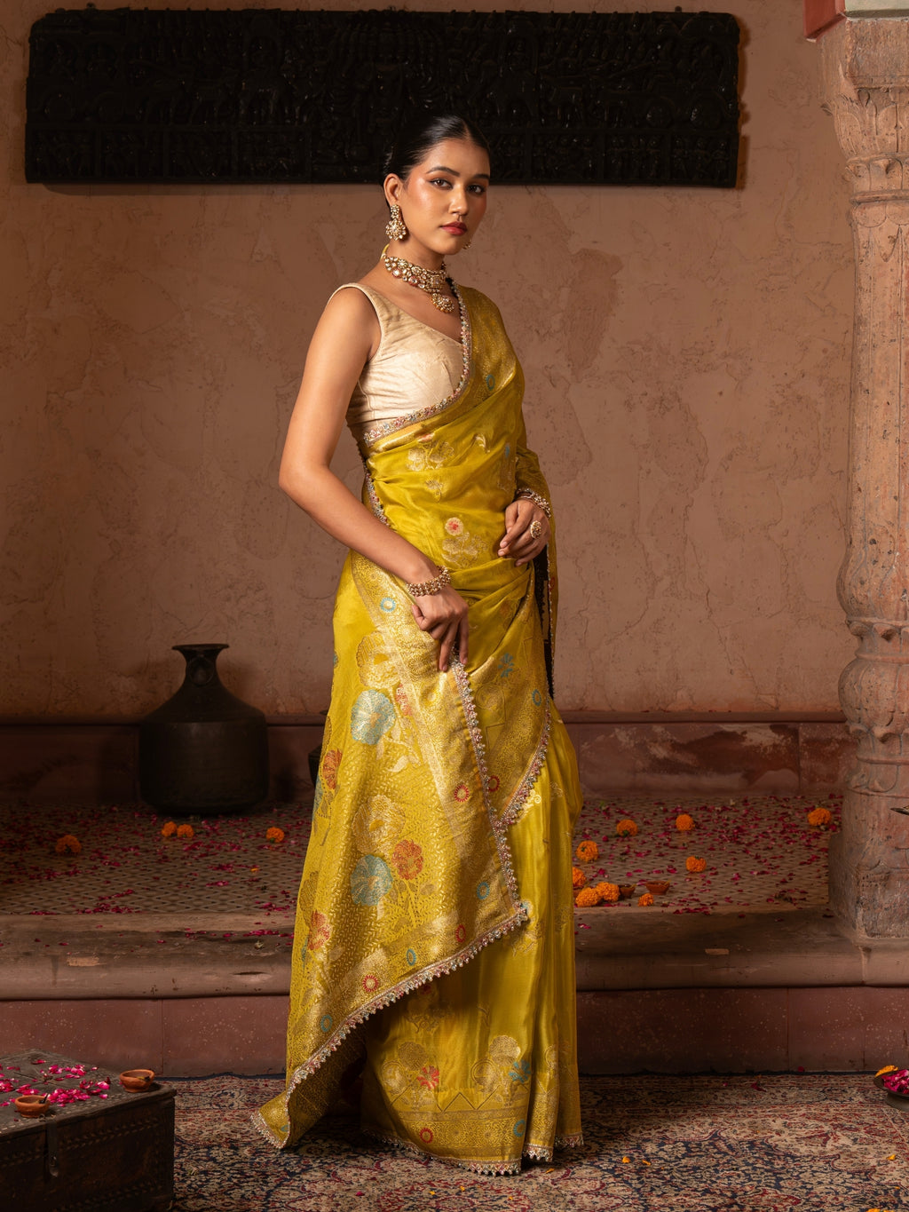 Green Pure Chiffon Banarasi Silk Handdloom Saree