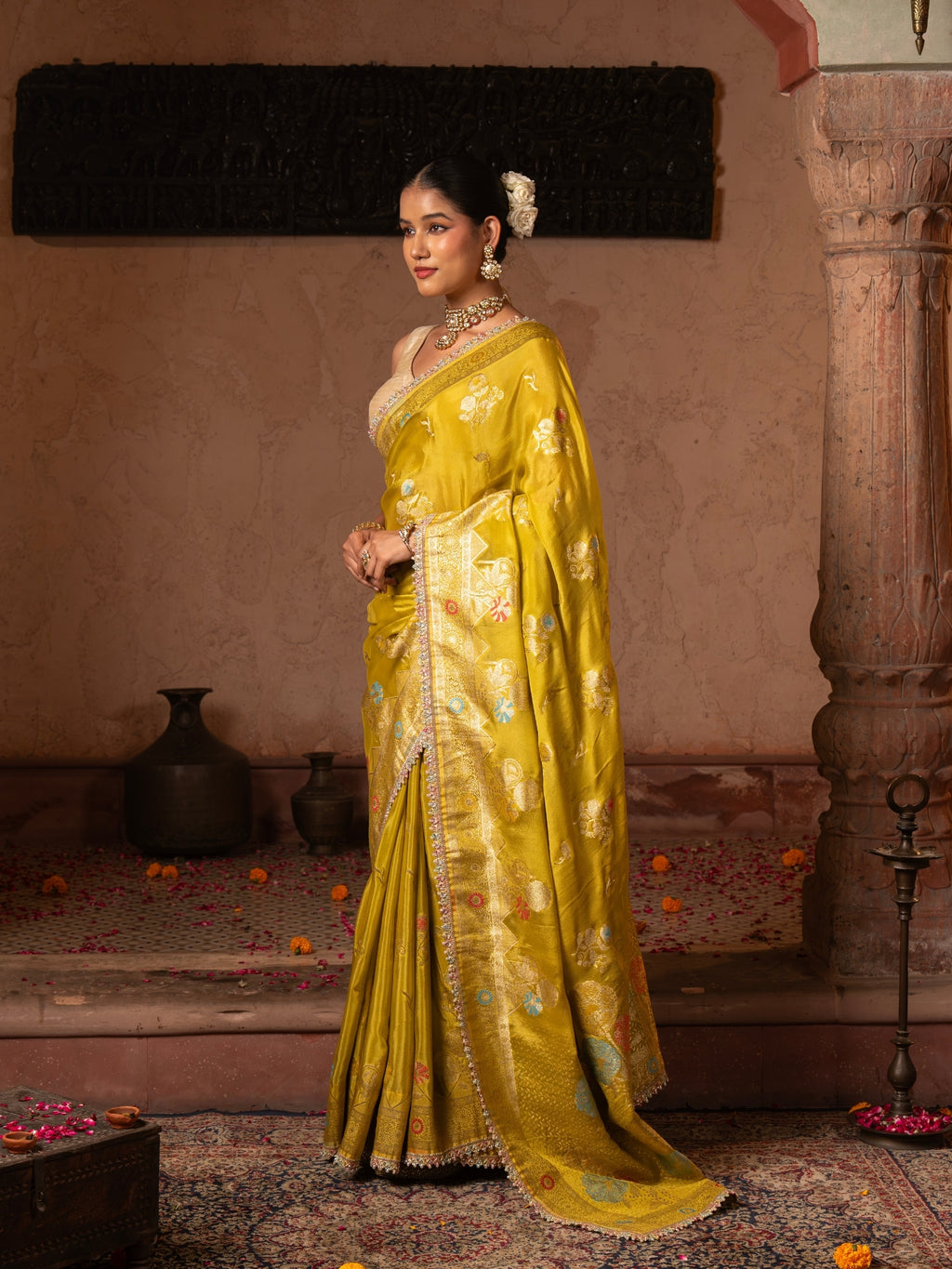 Green Pure Chiffon Banarasi Silk Handdloom Saree