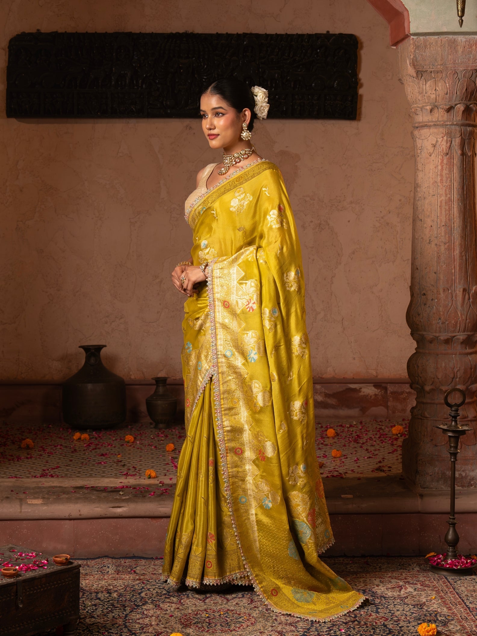 Green Pure Chiffon Banarasi Silk Handdloom Saree