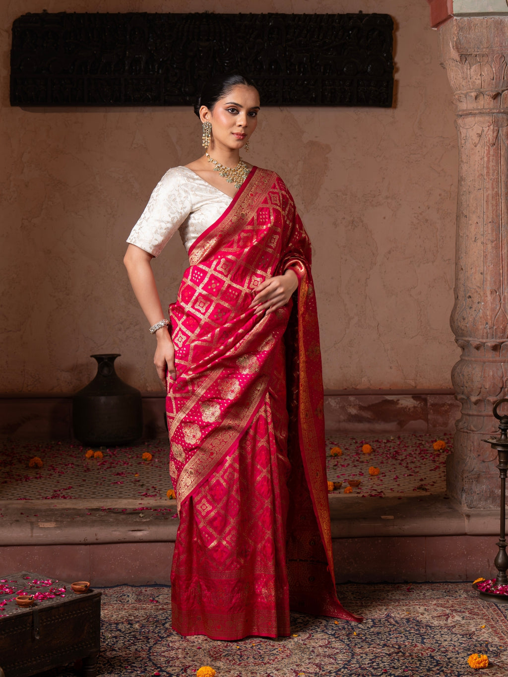 Pink Pure Monga Silk Banarasi Ghatchola Handloom Saree