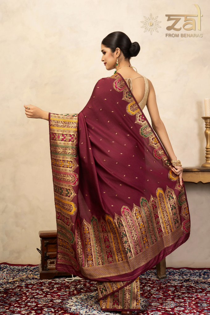 Maroon Pure Katan Silk Banarasi Handloom Saree