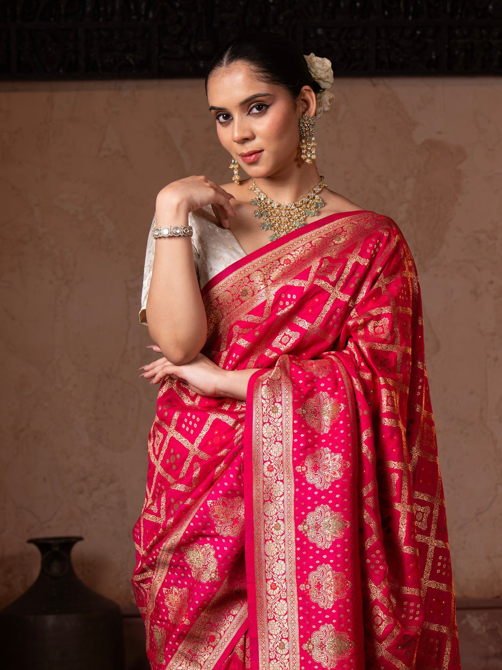 Pink Pure Monga Silk Banarasi Ghatchola Handloom Saree
