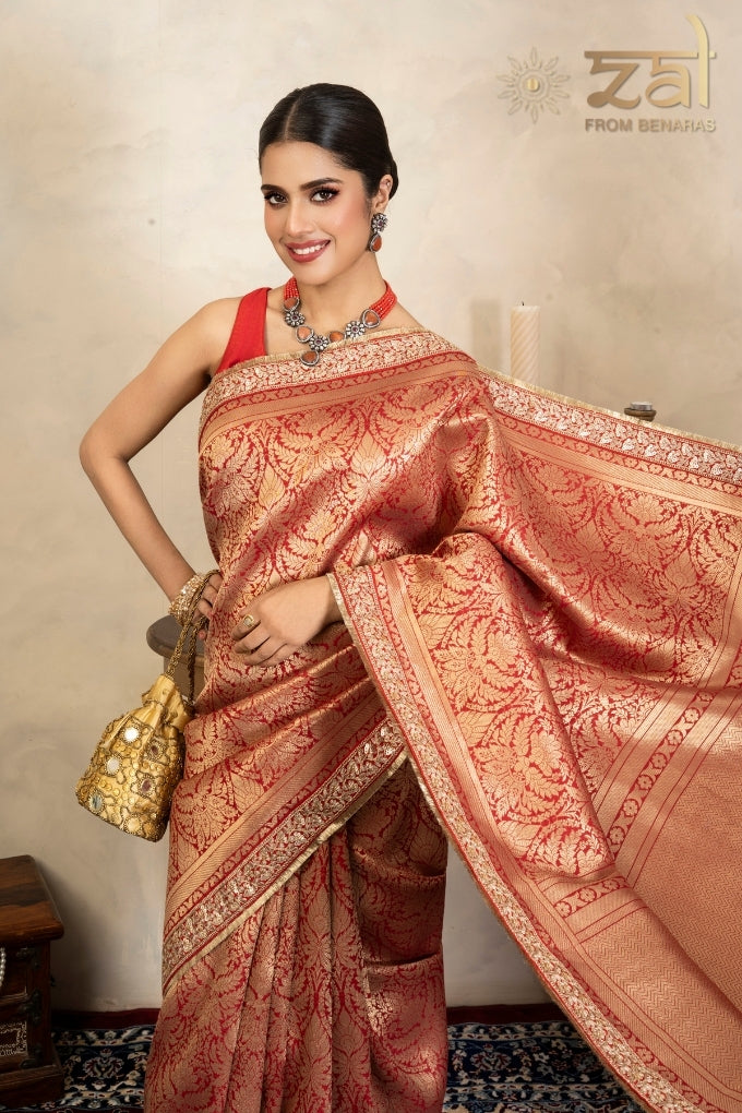 Red Pure Silk Brocade Banarasi Handloom Saree