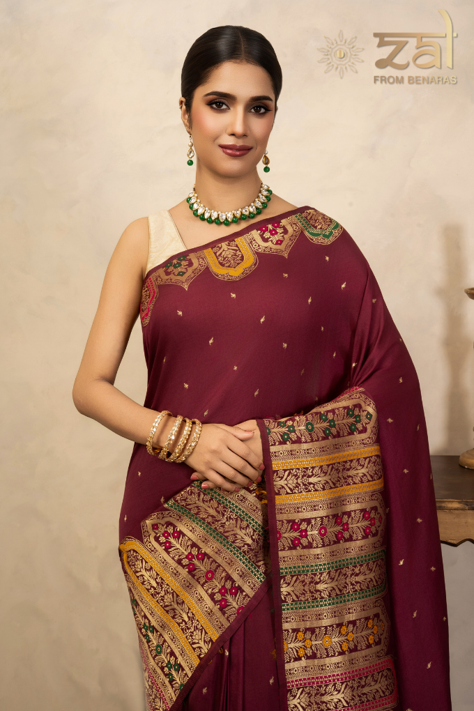 Maroon Pure Katan Silk Banarasi Handloom Saree