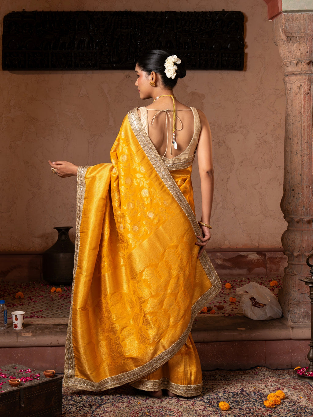 Yellow Pure Katan Banarasi Handloom Saree