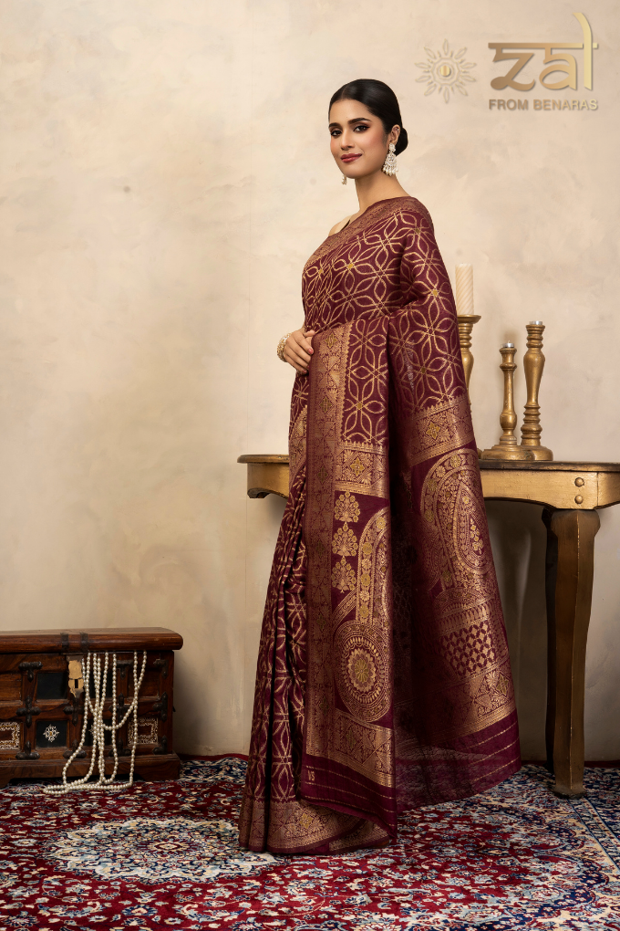 Maroon Pure Silk Banarasi Handloom Saree