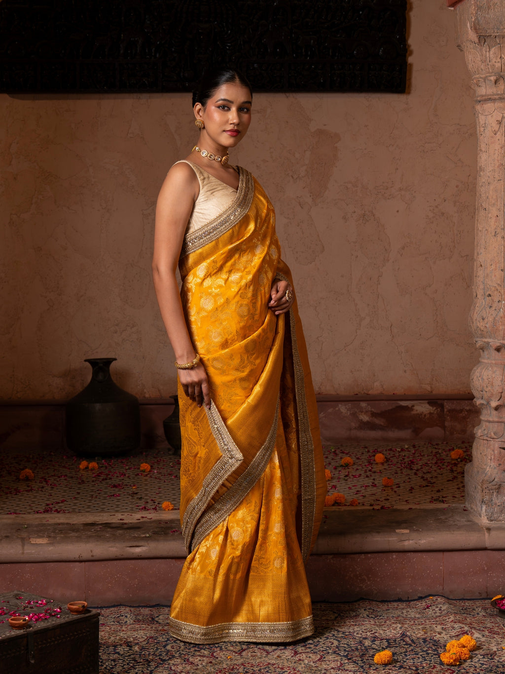 Yellow Pure Katan Banarasi Handloom Saree