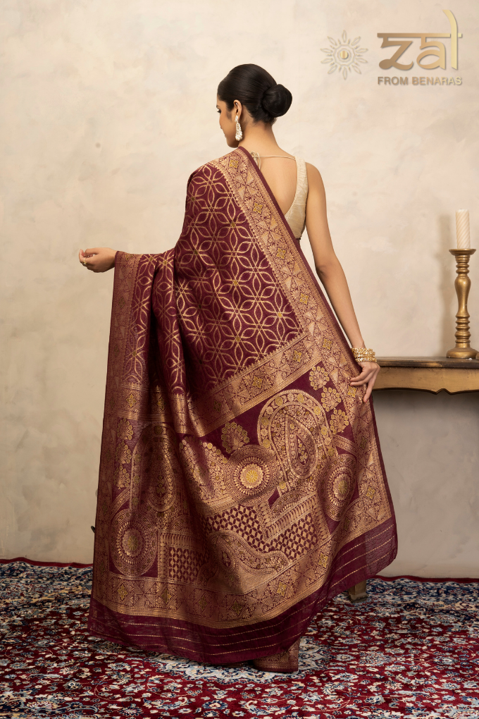 Maroon Pure Silk Banarasi Handloom Saree