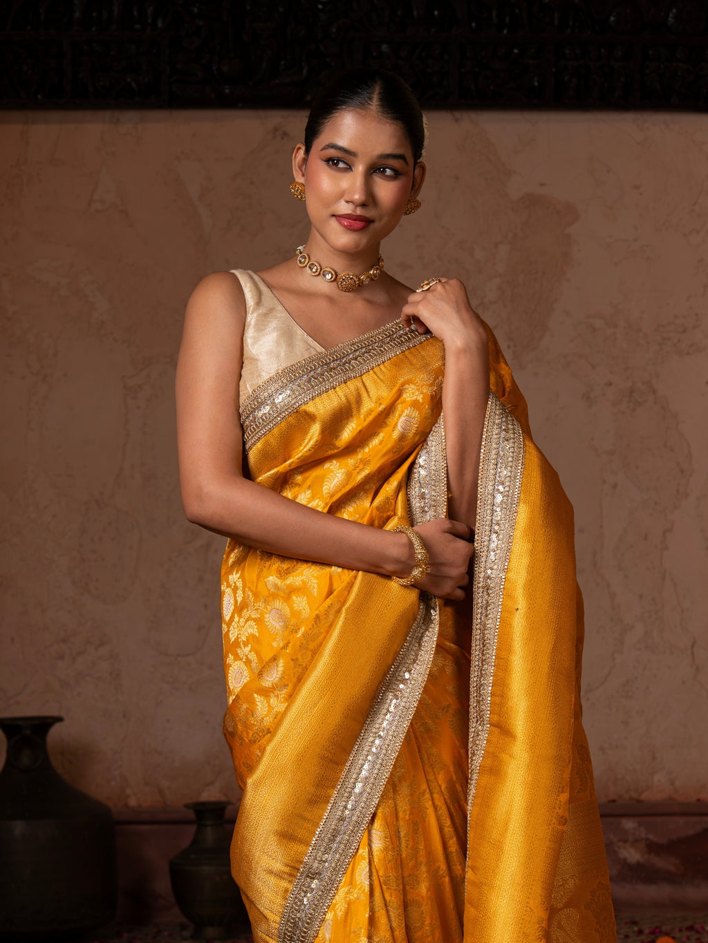 Yellow Pure Katan Banarasi Handloom Saree