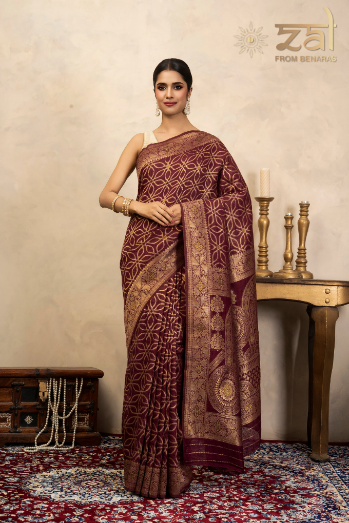 Maroon Pure Silk Banarasi Handloom Saree