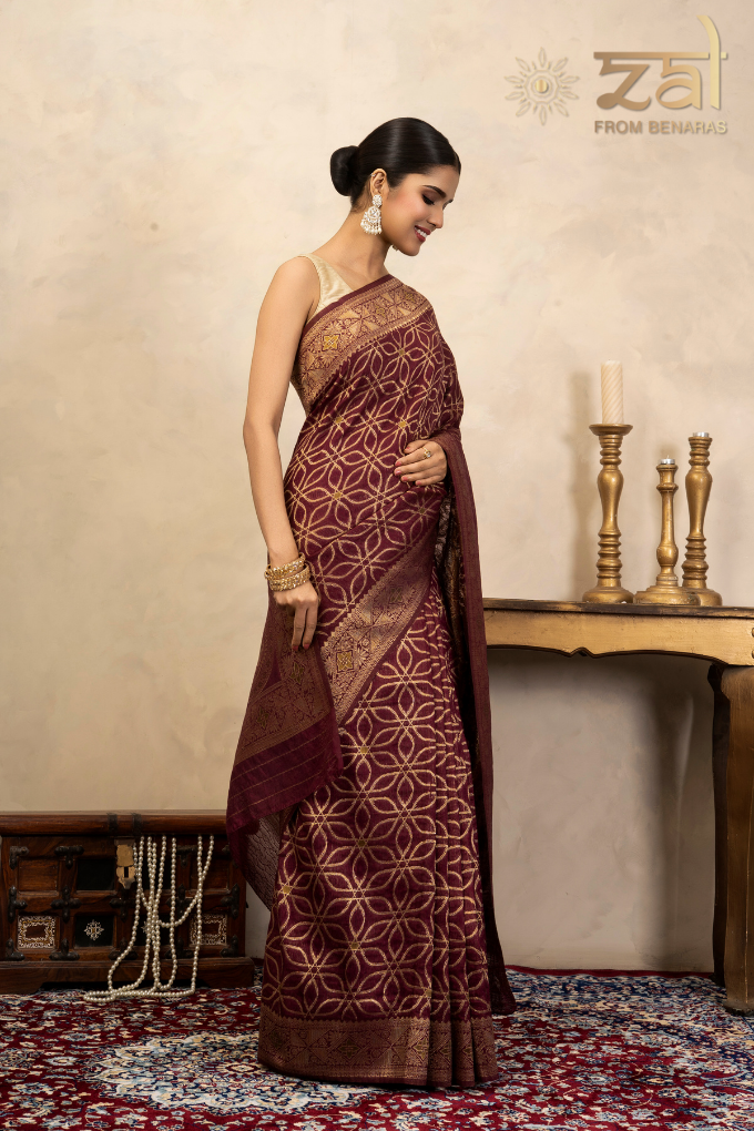 Maroon Pure Silk Banarasi Handloom Saree