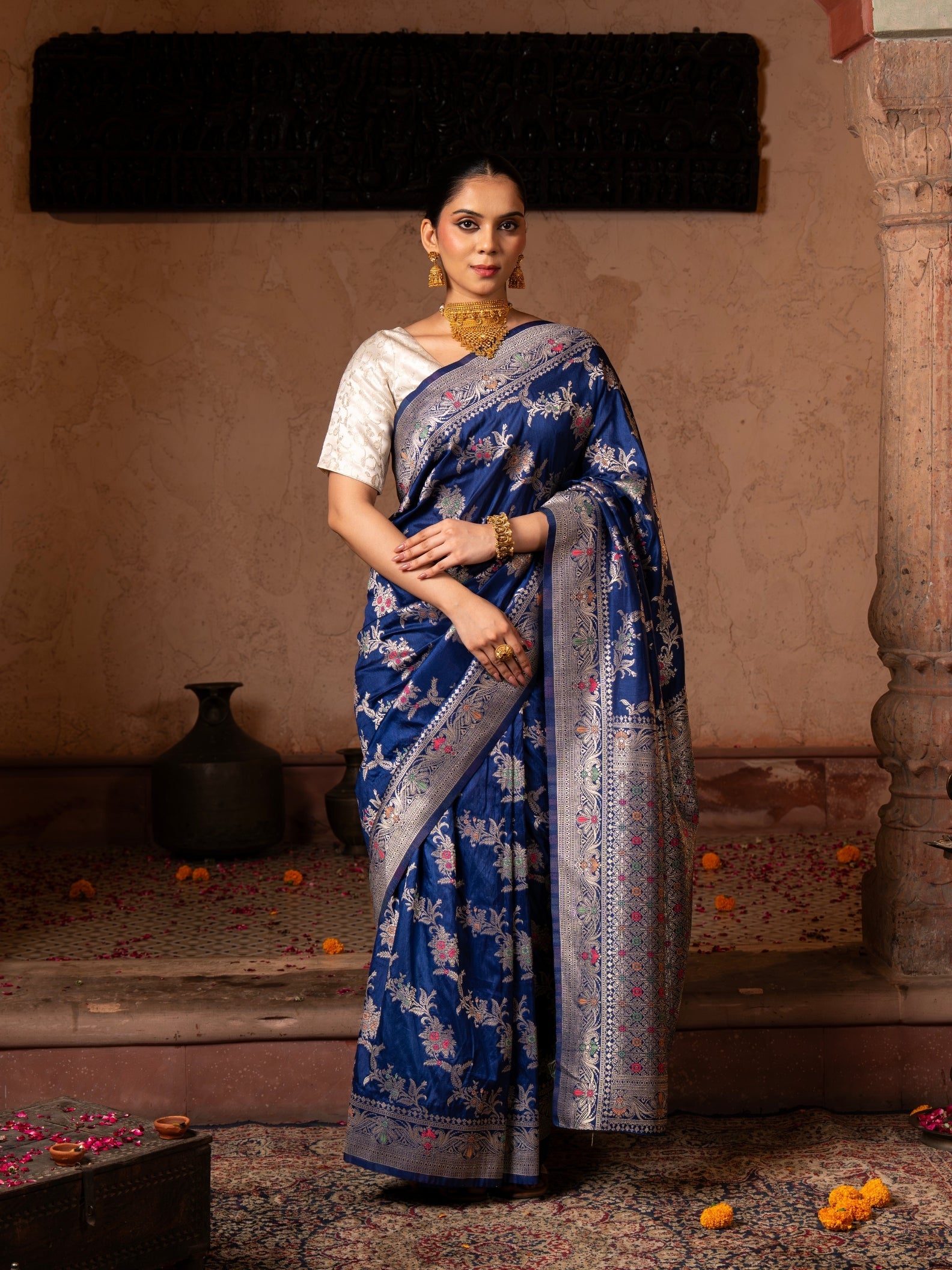 Royal Blue Pure Katan Silk Banarasi Handloom Saree
