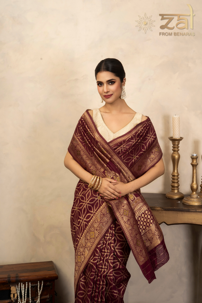 Maroon Pure Silk Banarasi Handloom Saree