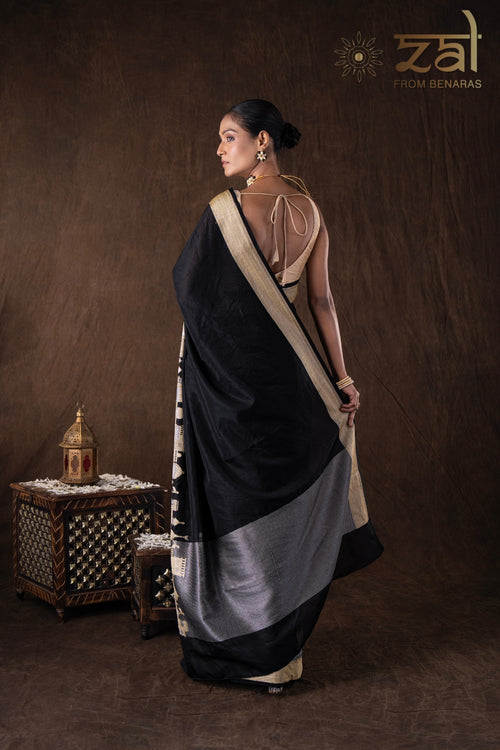 Black Kashi Pure Silk Banarasi Handloom Saree