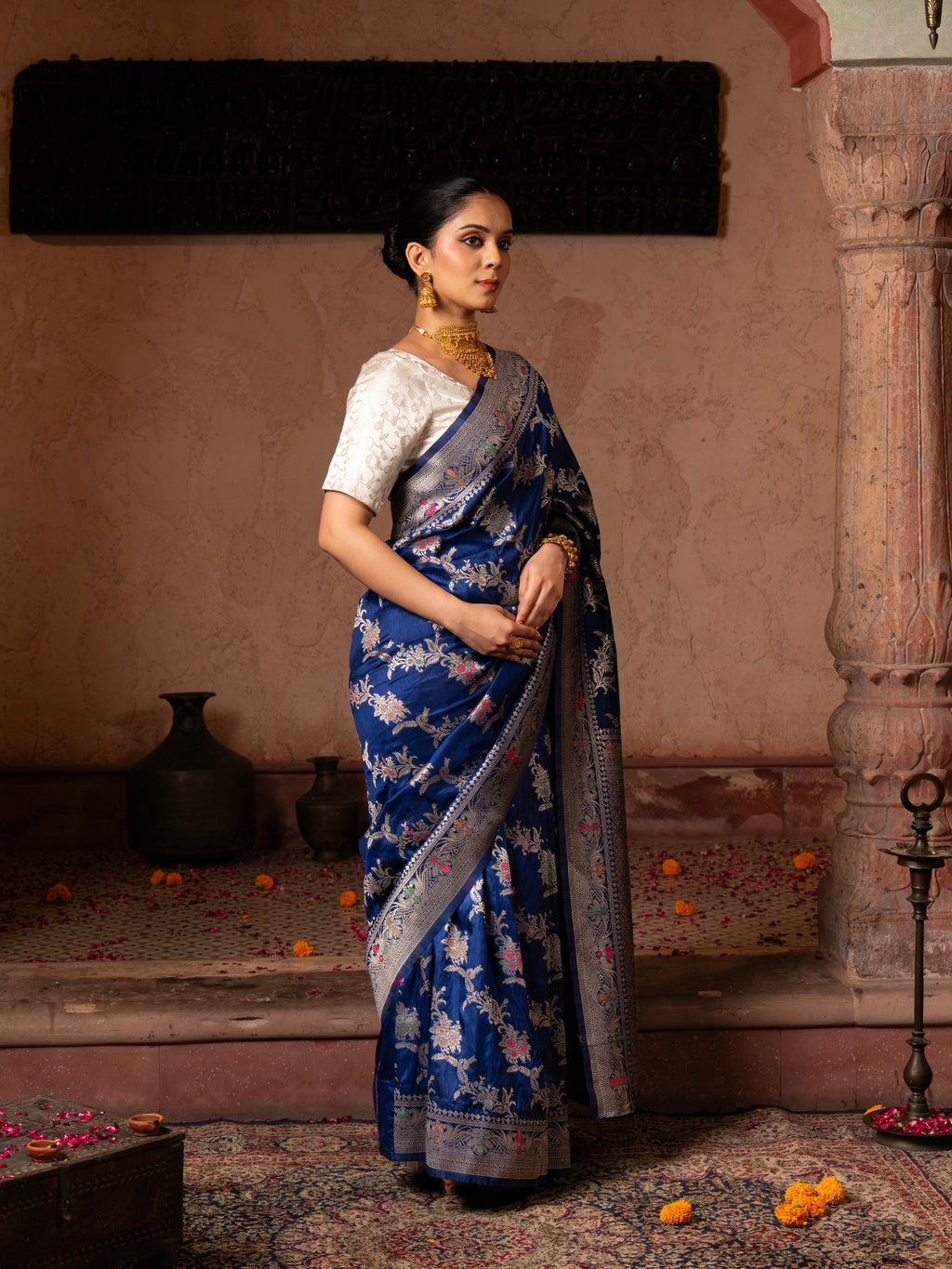 Royal Blue Pure Katan Silk Banarasi Handloom Saree