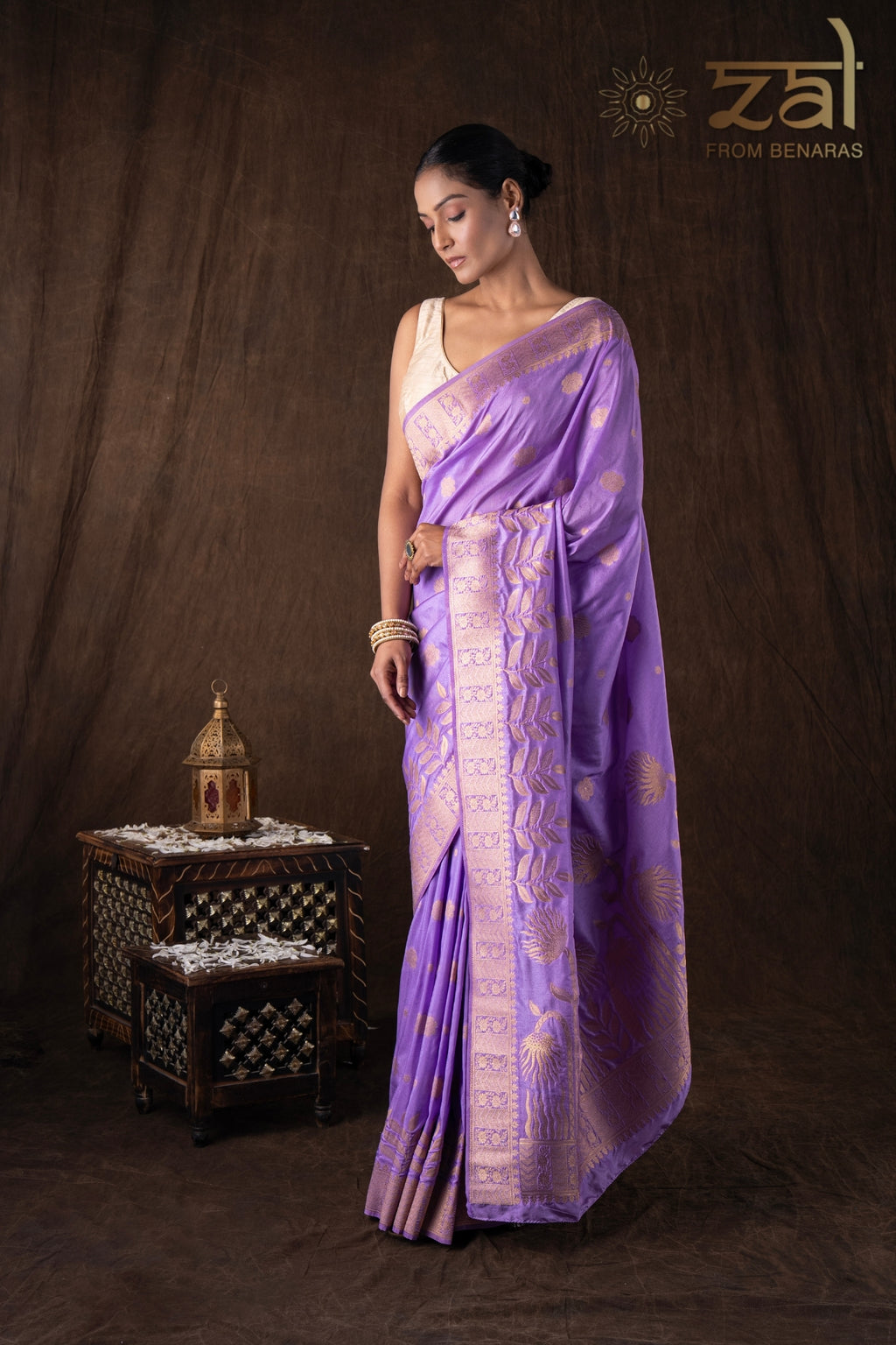 Mauve Pure Monga Silk Banarasi Handloom Saree