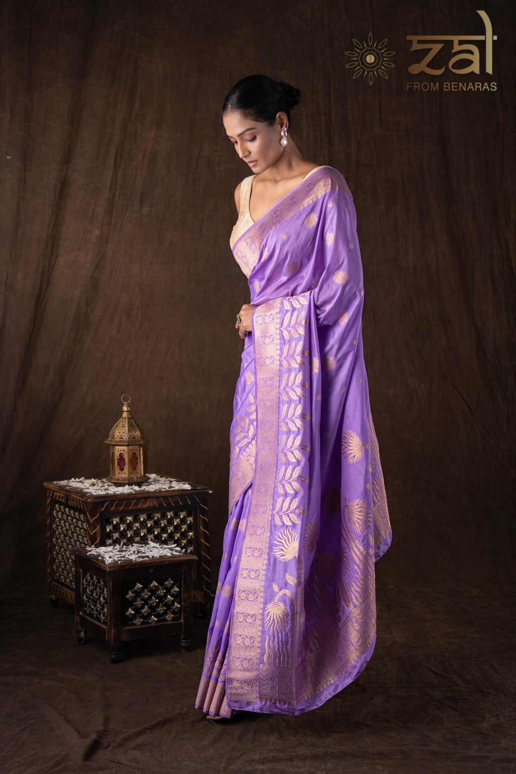 Mauve Pure Monga Silk Banarasi Handloom Saree