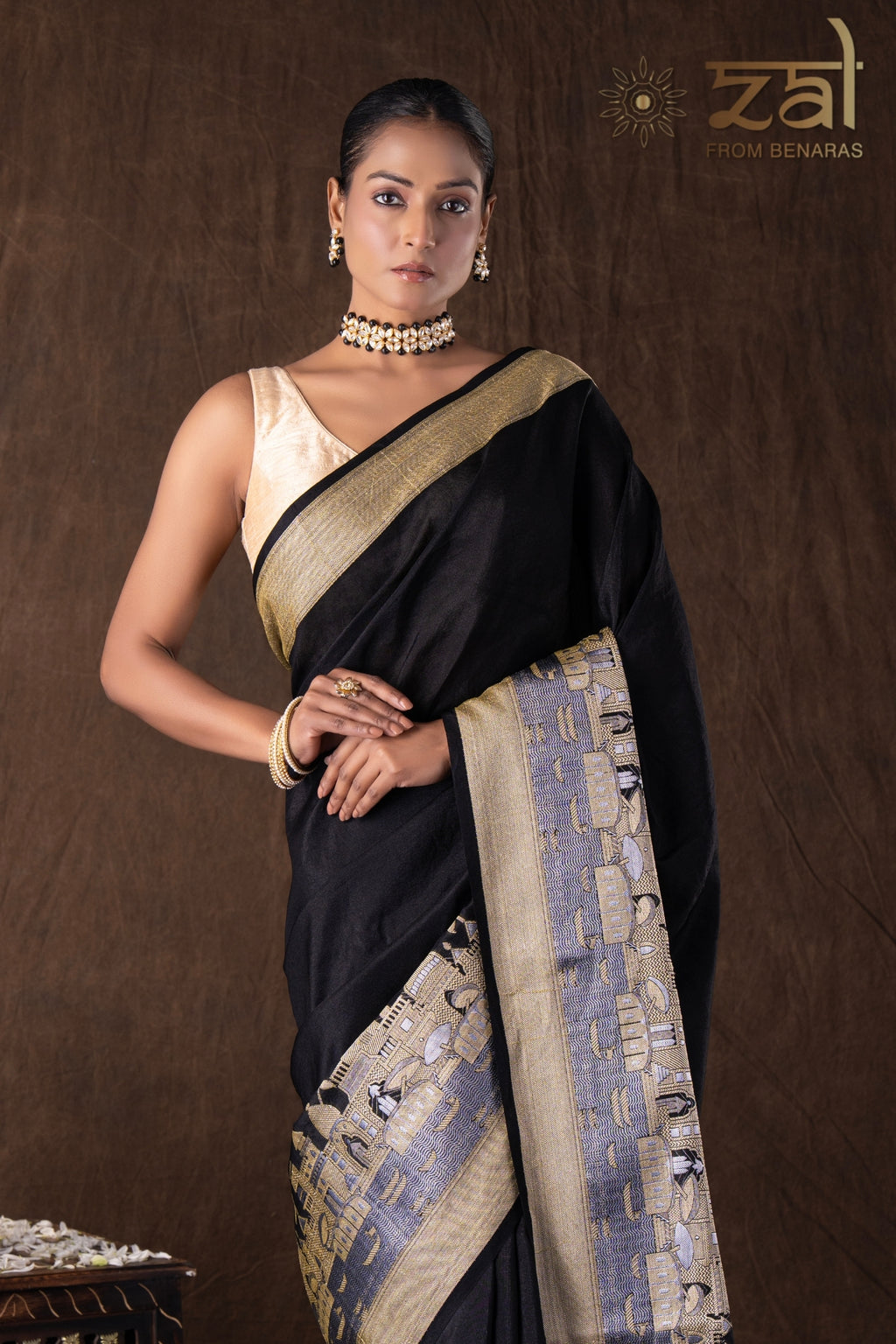 Black Kashi Pure Silk Banarasi Handloom Saree