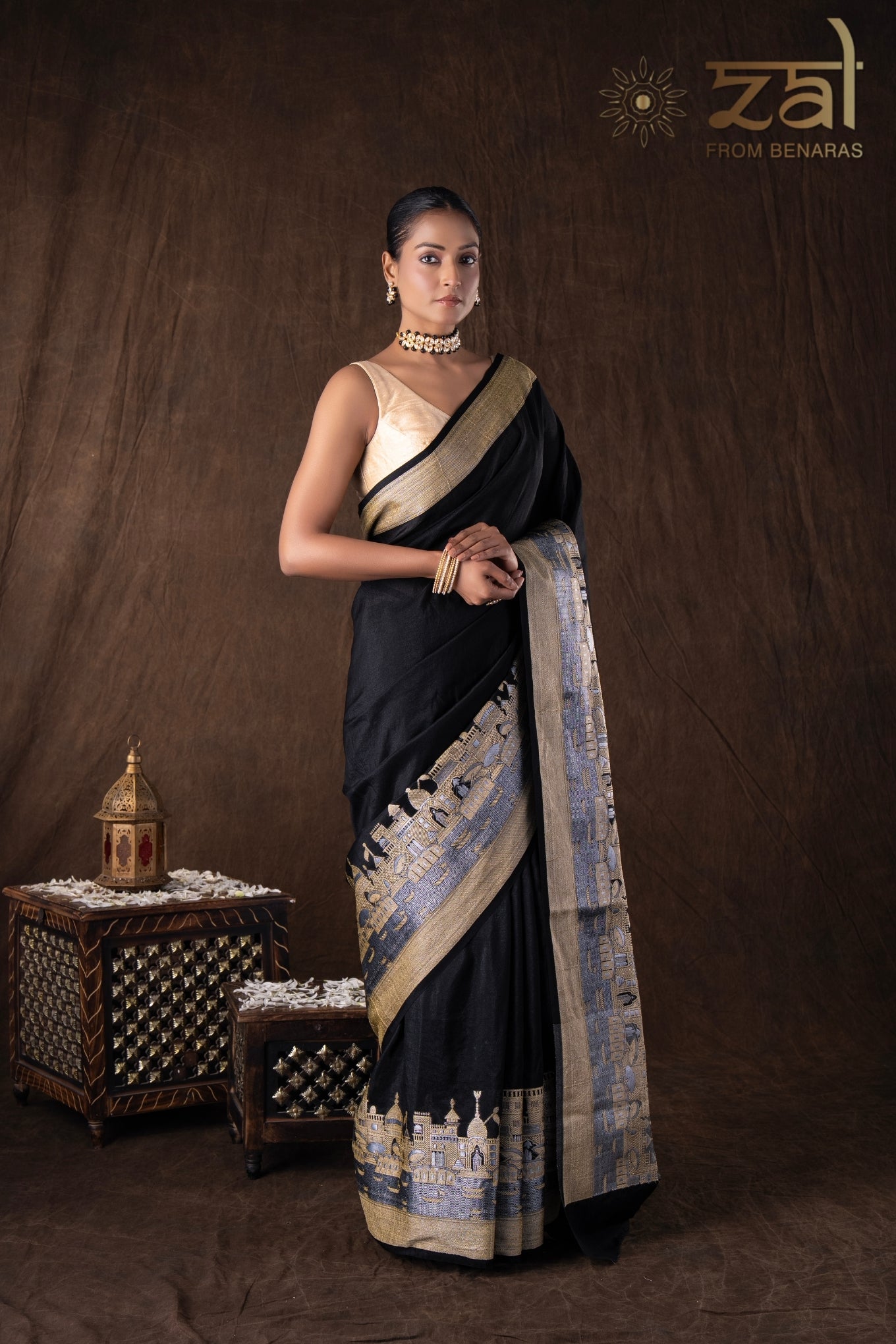 Black Kashi Pure Silk Banarasi Handloom Saree