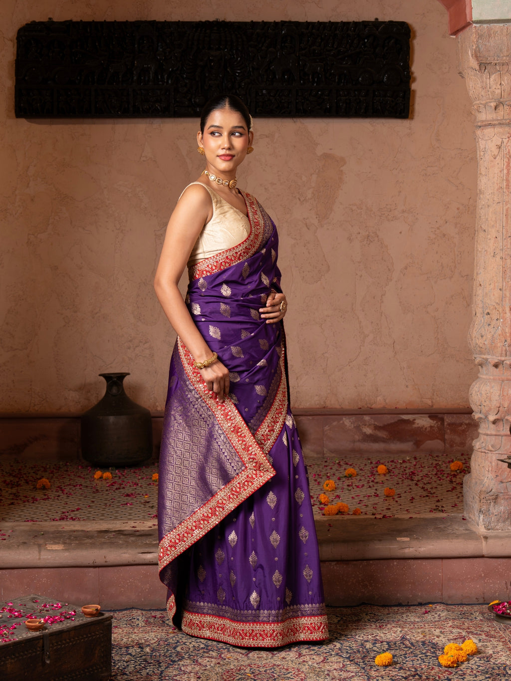 Purple Pure Katan Silk Banarasi Handloom Saree