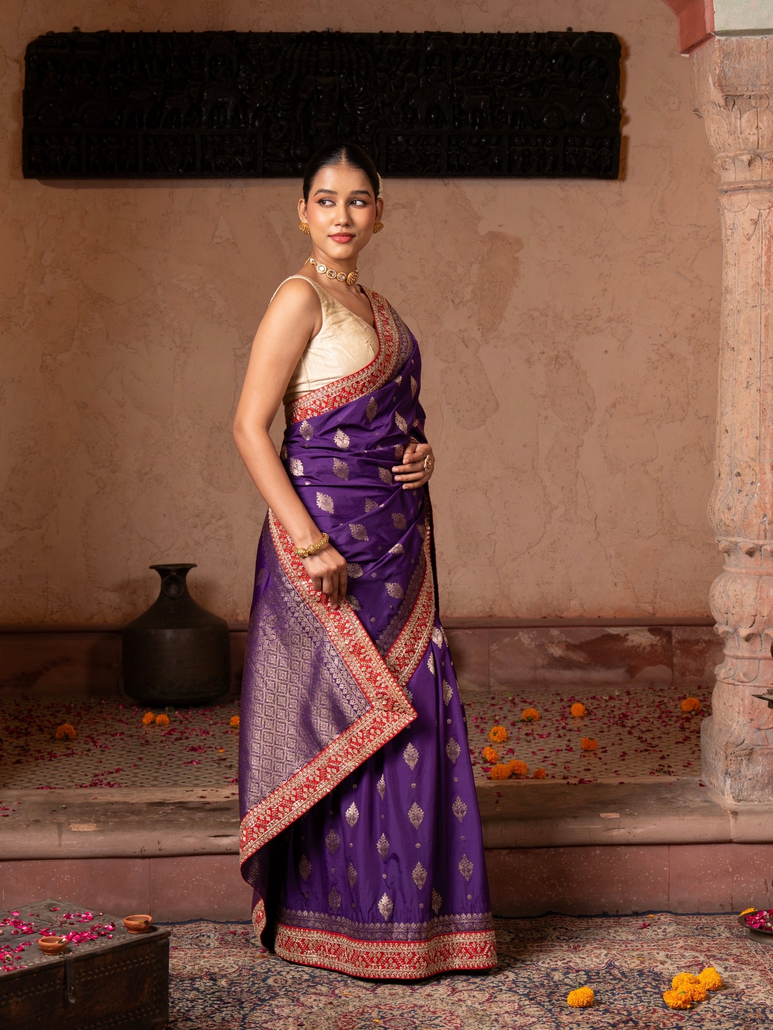 Purple Pure Katan Silk Banarasi Handloom Saree